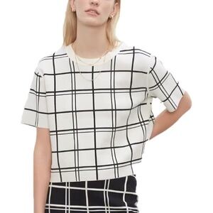 Club Monaco Black and White Grid Crop Top